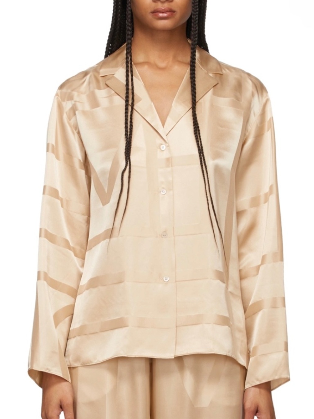 ★100% Authentic!! Org.$650 NWT TOTÊME Beige Silk Monogram PJ Shirt 34★